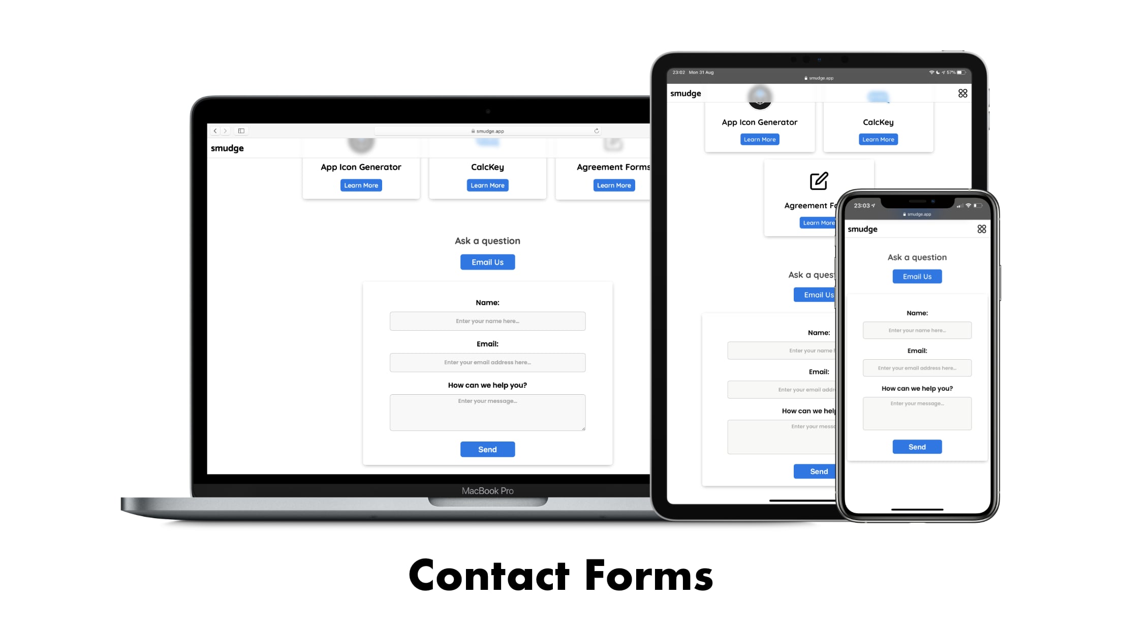 Smudge Contact Forms Software in framed devices