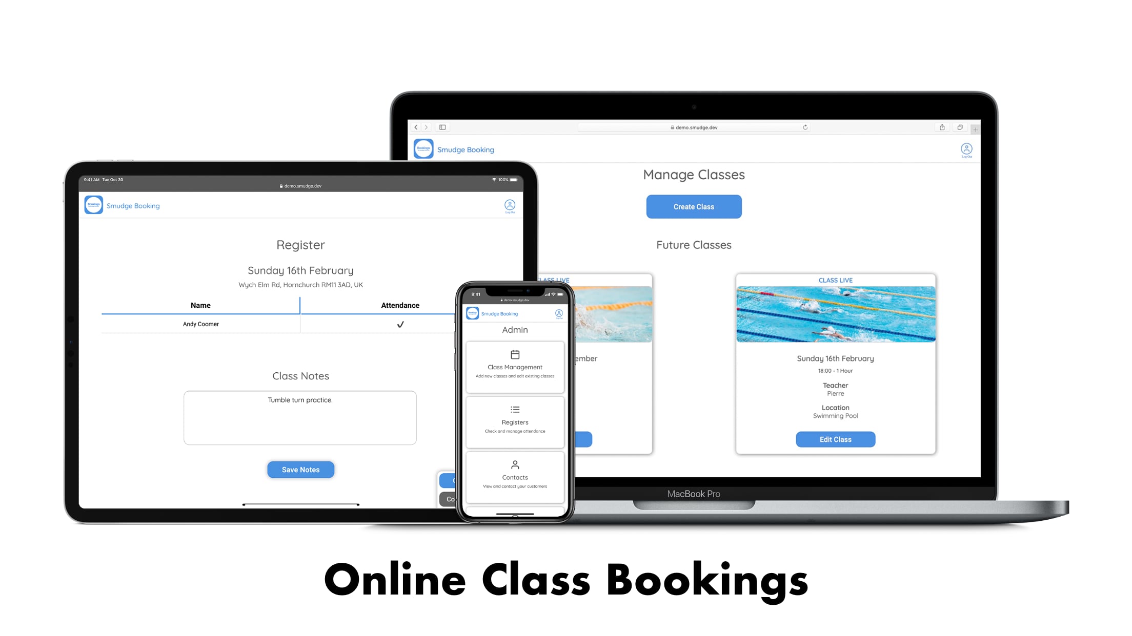 Smudge Bookings Software in framed devices